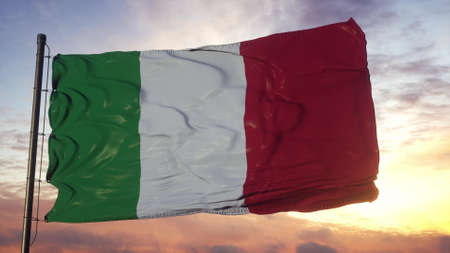 Flag of Italy waving in the wind against deep beautiful sky. 3d illustrationの写真素材
