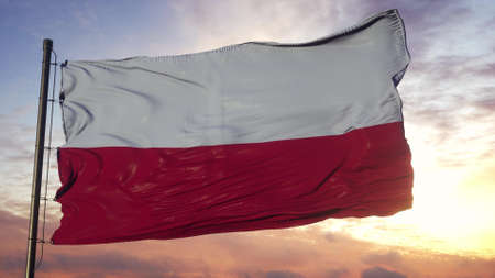 Flag of Poland waving in the wind against deep beautiful sky. 3d illustrationの写真素材