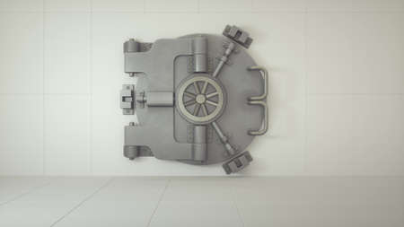 Front view of the door of a bank vault on white background. 3d illustrationの写真素材
