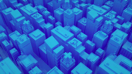 Futuristic blue city with skyscrapers. Abstract isometric city. 3d rendering