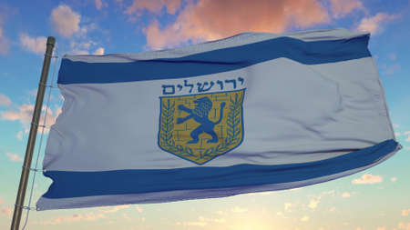Flag of Jerusalem waving in wind. Realistic flag background. 3d renderingの写真素材