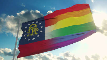 Flag of Georgia and LGBT. Georgia and LGBT Mixed Flag waving in wind. 3d rendering