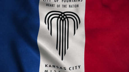 Kansas city flag, city of USA or United States of America, waving at wind. 3d renderingの写真素材