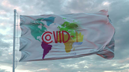 Covid-19 sign on the national flag of Illinois. Coronavirus concept. 3d rendering