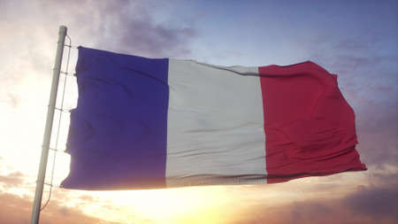 Flag of France waving in the wind. French Republic flag closeup. 3d renderingの写真素材