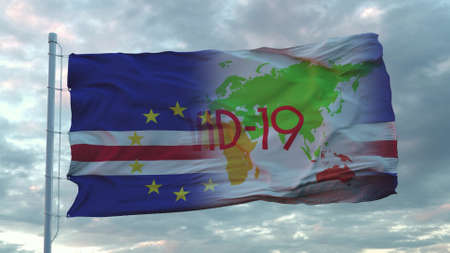 Covid-19 sign on the national flag of Cape Verde. Coronavirus concept. 3d rendering