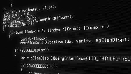 Programming code running over computer screen terminal, hacking concept. 3d rendering
