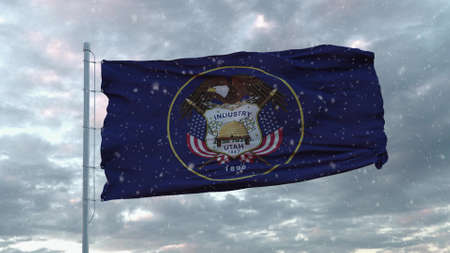 Utah winter flag with snowflakes background. United States of America. 3d rendering