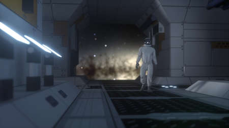 Astronaut in futuristic spaceship. View of the earth. Concept for futuristic or space travel...