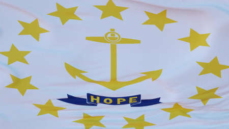 Flag of Rhode Island state, region of the United States, waving at wind. 3d rendering