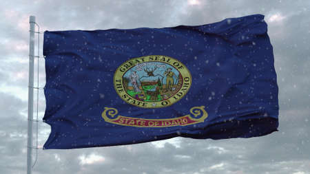 Idaho winter flag with snowflakes background. United States of America. 3d rendering