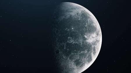 Realistic moon. Moon in open space over stars. 3d renderingの写真素材