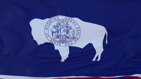 Flag of Wyoming state, region of the United States, waving at wind. 3d rendering