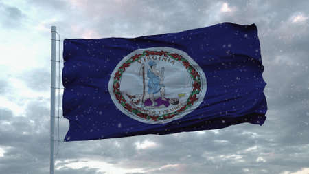 Virginia winter flag with snowflakes background. United States of America. 3d renderingの写真素材