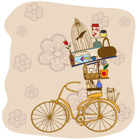 the bike on the background of flowers. Bike household objectsのイラスト素材