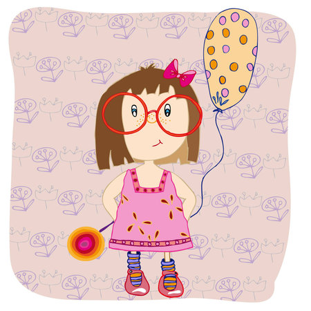 girl with a balloon and sweet candyのイラスト素材