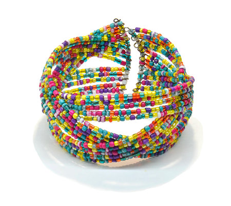 Bead bracelet  Original bracelet made of colored beads and wire  Photo taken on a white backgroundの写真素材