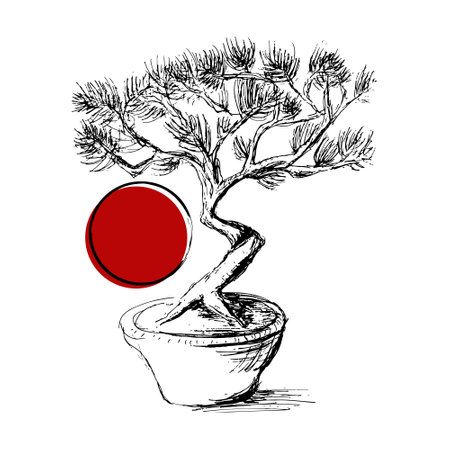 The bonsai tree is the embodiment of peace and harmony. I drew it by hand and turned it into a vector.のイラスト素材