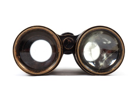 Antique vintage binoculars isolated on a white backgroundの写真素材