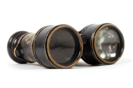 Antique vintage binoculars isolated on a white backgroundの写真素材