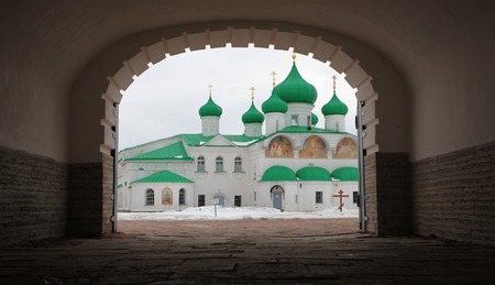 Alexander-Svirsky Orthodox monastery in winter, the town of Lodeynoye Pole, north of Russiaの写真素材