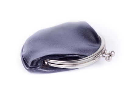 Old black vintage leather purse close up