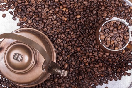 cezve or ibrik and vintage kettle backgroundの写真素材