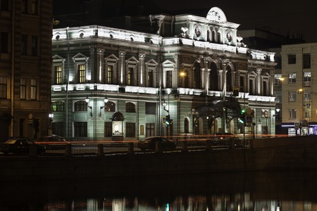 RUSSIA, Fontanka river, view of night city and Dolshoi drama theatreのeditorial素材