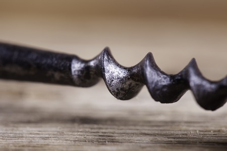 corkscrew close up on a wooden surfaceの写真素材