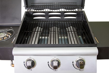 gas BBQ grill close up isolated on whiteの写真素材