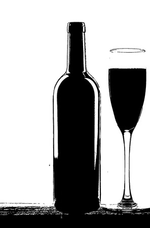 wine bottle on a background of old wood closeupの写真素材
