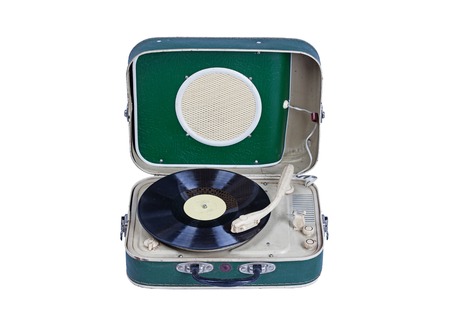 portable vinyl player isolated on white close up
