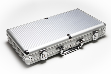 aluminum suitcase isolated on white backgroundの写真素材