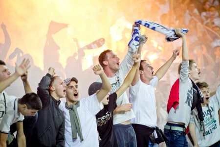 RIJEKA, CROATIA - SEPTEMBER 22:  fans on soccer match between HNK Rijeka and GNK Dinamo on September 22, 2012 in Rijeka, Croatiaのeditorial素材
