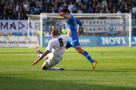 RIJEKA, CROATIA - APRIL 21: soccer (football) match between HNK Rijeka and GNK Dinamo on March 21 2012 in Rijeka, Croatia.のeditorial素材