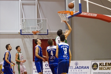 RIJEKA, CROATIA - NOV, 3: basketball match (A-2 Croatian Basketball  League) between Skrljevo (white) and Ghia Staff (blue) on November 3, 2012 in Rijeka, Croatiaのeditorial素材