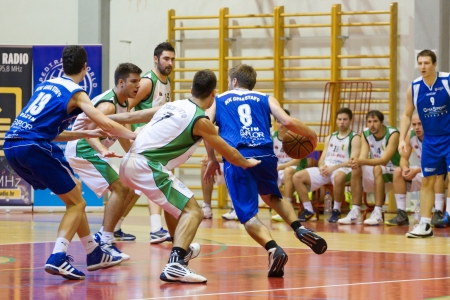 RIJEKA, CROATIA - NOV, 3: basketball match (A-2 Croatian Basketball  League) between Skrljevo (white) and Ghia Staff (blue) on November 3, 2012 in Rijeka, Croatiaのeditorial素材