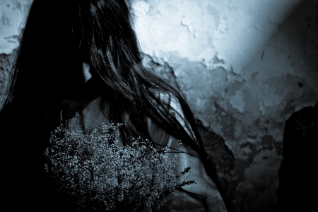 Horror Scene of a Scary Womanの写真素材