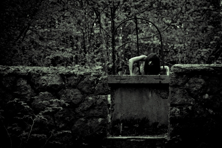 Horror scene of a scary womanの写真素材