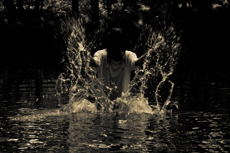 Horror Scene - the woman in the swampの写真素材