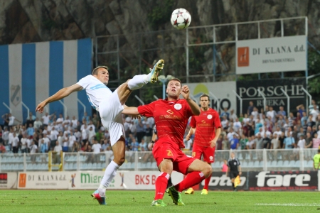 RIJEKA, CROATIA AUGUST 17 soccer derby match NK Rijeka  white  vs  NK Split  red  on August 17, 2013 in Rijeka のeditorial素材