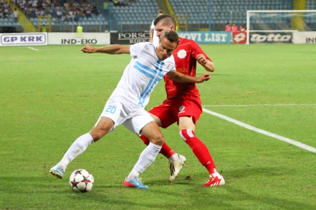 RIJEKA, CROATIA AUGUST 17 soccer derby match NK Rijeka  white  vs  NK Split  red  on August 17, 2013 in Rijeka のeditorial素材