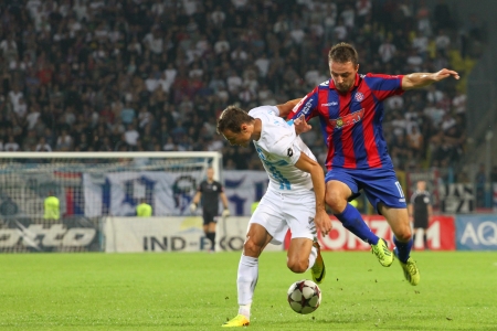 RIJEKA, CROATIA SEPTEMBER 28  soccer derby match NK Rijeka  white  vs  NK Hajduk  blue-red  on September 28, 2013 in Rijeka のeditorial素材
