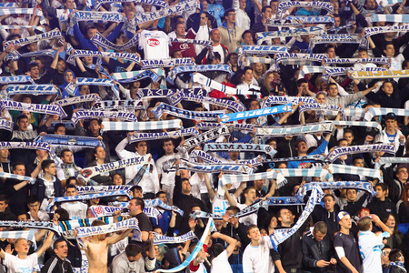 RIJEKA, CROATIA MAY 13  fans celebrating at the soccer match between NK Rijeka and NK Dinamo  Croatian Soccer Cup - the final match  on May 13, 2014 in Rijeka のeditorial素材