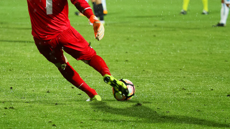 Soccer goalkeeper take a shotのeditorial素材