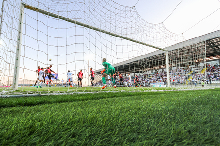 RIJEKA - APRIL 21, 2018: 1st Croatian League. Soccer match between Rijeka and Osijek. Croatia on April 22, 2018.のeditorial素材