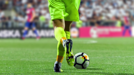 RIJEKA, CROATIA - August 12, 2018: Soccer player kick the balll from corner in the match Rijeka against Hajduk (1st Croatian Football League) at HNK Rijeka Stadiumのeditorial素材