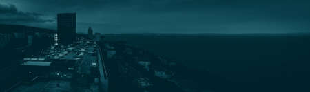 Aerial night view of city Rijeka, Croatiaの写真素材