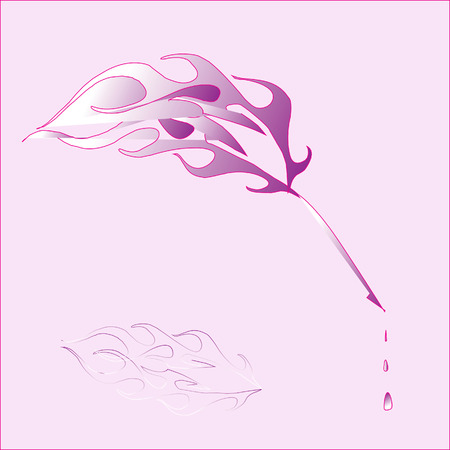 Antique pen with floral handle illustration and feather birdのイラスト素材