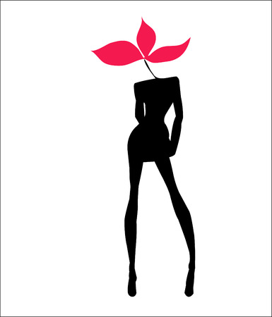 Girl is model silhouette with the red flowerのイラスト素材